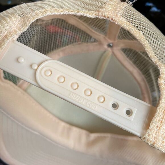 Vintage Nissin Cream Trucker Hat with UGLY Teddybear Patch Adjustable Snap Back - Picture 10 of 10